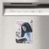 2026 Year Text Woman Reading Magneet (Insitu (Vaatwasser))
