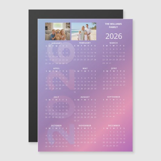 2026 Yearly Calendar Pink Blue Personalised Photo (Voorkant / Achterkant)