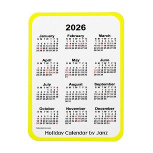 2026 Yellow Holiday Calendar door Janz Magnet Magneet