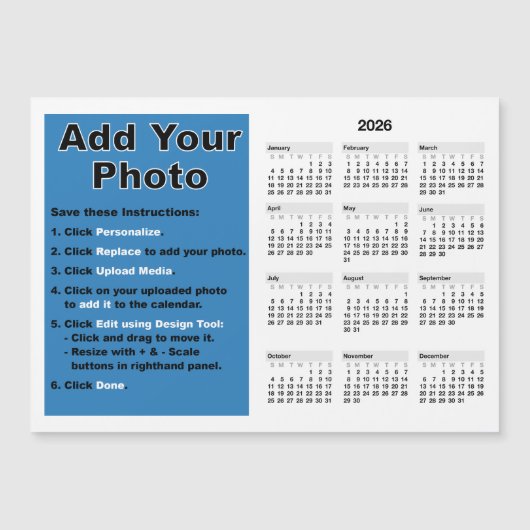 2026 Your photo 5x7 Mini Calendar Magnet Template (Devant)