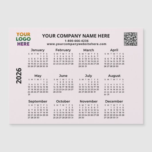 2026 Zakelijk Uw Logo QR Code Kalender Magnet (Voorkant)
