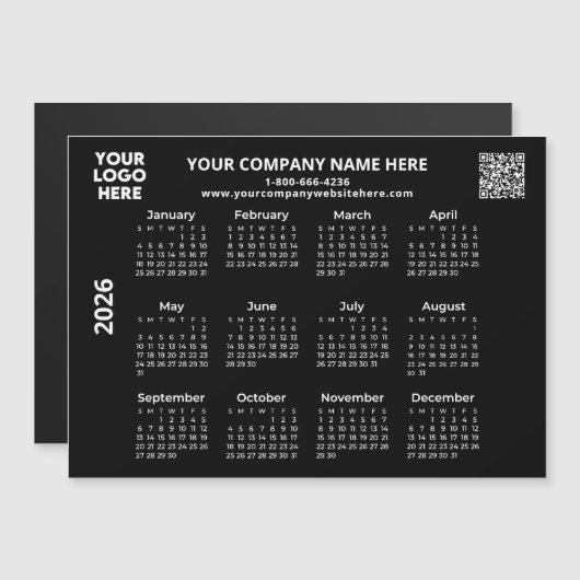 2026 Zakelijk Uw Logo QR Zwarte Kalender Magnet (Voorkant / Achterkant)