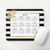 2026 Zwart Wit Gestreepte Bloemen Gouden Kalender Muismat (Met muis)