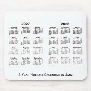 2027-2028 de Witte Kalender van de Vakantie van 2 Muismat