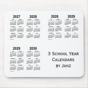 2027-2030 Witte kalenders van het 3-schooljaar van Muismat
