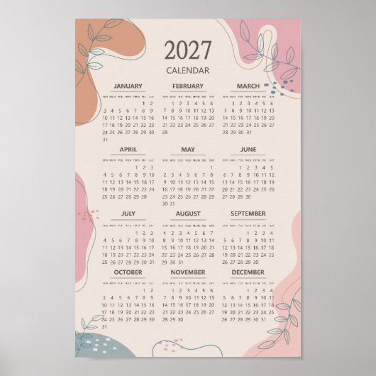 2027 Abstract Shape Boho Aesthetic Beige Calendar Poster (Voorkant)