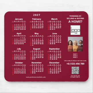2027 Agenda Bedrijfslogo QR-code Bourgondische Fot Muismat