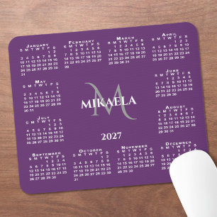 2027 Agenda Chic Monogram Naam op Paars Muismat
