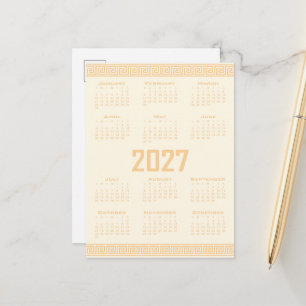 2027 Agenda, Griekse Fret, Beige op Cosmic Latte Briefkaart