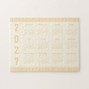 2027 Agenda, Griekse Fret, Beige op Cosmic Latte Legpuzzel