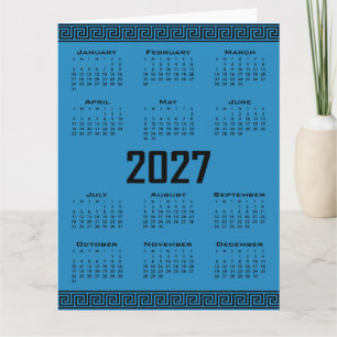 2027 Agenda, Griekse Fret, Zwart op Cosmos Blauw Kaart