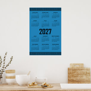 2027 Agenda, Griekse Fret, Zwart op Kosmos Blauw Poster