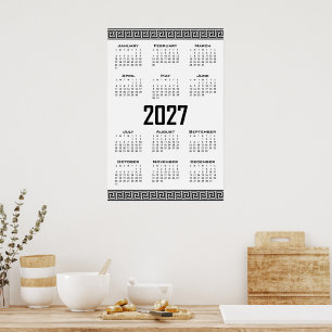 2027 Agenda, Griekse Fret, Zwart op Wit Poster