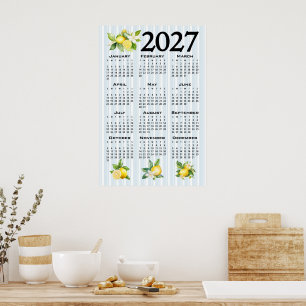 2027 Agenda Italiaanse stijl citroenen blauwe stre Poster