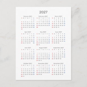 2027 Agenda Kaart: Zondag Start, Zwart & Wit Briefkaart