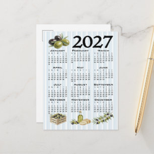 2027 Agenda, Mediterrane Olijven, Blauwe Strepen Briefkaart