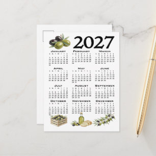 2027 Agenda, Mediterrane Olijven, Wit Briefkaart