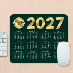 2027 Agenda Smaragdgroen & Goud Zakelijk Logo Muismat
