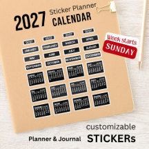 2027 Agenda zwarte Stickers zondag Week