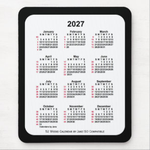 2027 Black 52 weken ISO-kalender van Janz Two Tone Muismat