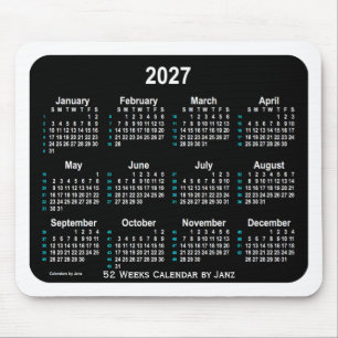 2027 Black Neon 52 weken agenda van Janz Muismat