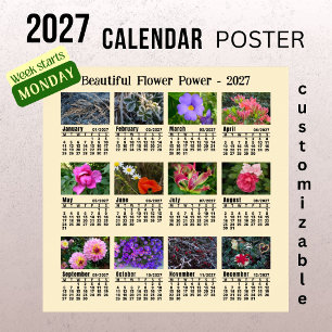 2027 Bloemen Foto Kalender - Maandag Week Poster