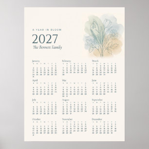 2027 Botanische Jaarkalender Poster Familienaam