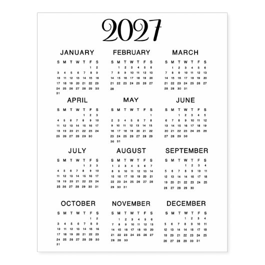 2027 Calendar #1 Four Rows, Three Columns Rubberstempel (Afrduk)