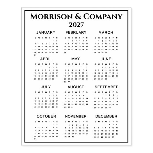 2027 Calendar #3 Four Rows, Three Columns, Name Rubberstempel (Afrduk)