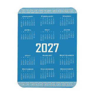 2027 Calendar, Greek Fret, Cosmic Latte on Blue Magneet