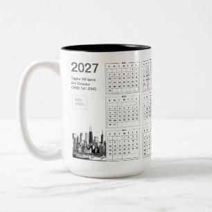 2027 Chicago Silhouette Zakelijk Logo Minimalistis Tweekleurige Koffiemok