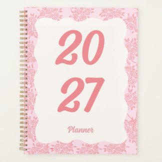 2027 Elegante Roze Bloemige Planner Met Harde Kaft