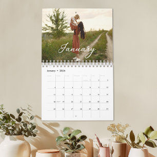 2027 Familie Aangepaste Foto Chic Script Agenda Kalender