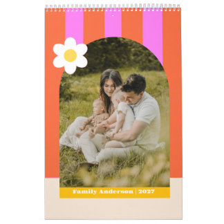 2027 Foto familie moderne strepen kleurrijk retro Kalender