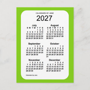 2027 Geel Groen 6-maandenlang mini-kalender door J Briefkaart