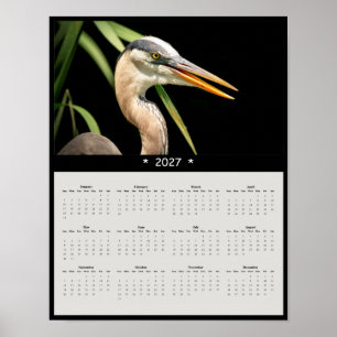 2027 Grote Blauwe Reiger Muurkalender: Moeras Maje Poster