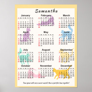 2027 Jaar Maandelijkse Kalender Schattige Pastel S Poster