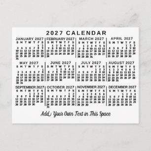 2027 Jaar Maandkalender Klassiek Wit en Zwart Briefkaart