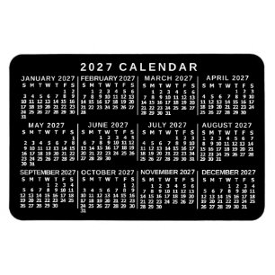 2027 Jaar Maandkalender Klassiek Zwart en Wit Magneet