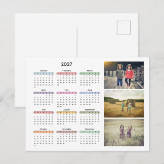 2027 kalender 3 foto's eenvoudig modern jaarlijks  feestdagenkaart
