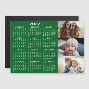 2027 Kalender 3 Foto's Minimaal Groen Wit Magneet