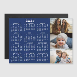 2027 Kalender 3 Foto's Minimal Blauw Wit Magneet