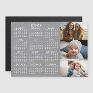 2027 Kalender 3 Foto's Minimal Grauwit Magneet