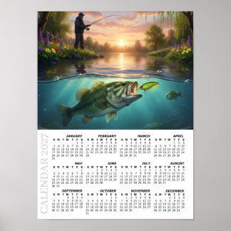 2027 Kalender, Baarsvissen, Lente Rivier / Vis Poster