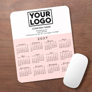 2027 Kalender Bedrijfslogo Tekst Roze Wit Muismat