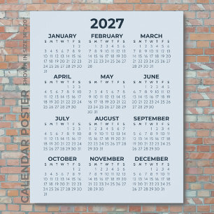2027 Kalender Eenvoudig Modern Stof Blauw aan de M Poster