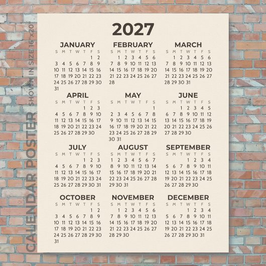 2027 Kalender Eenvoudig Modern Warm Beige Muur Poster