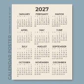 2027 Kalender Eenvoudig Modern Warm Beige Muur Poster