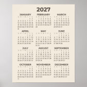 2027 Kalender Eenvoudig Modern Warm Beige Muur Poster (Voorkant)