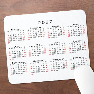 2027 Kalender Eenvoudig Wit Zwart Rood Muismat